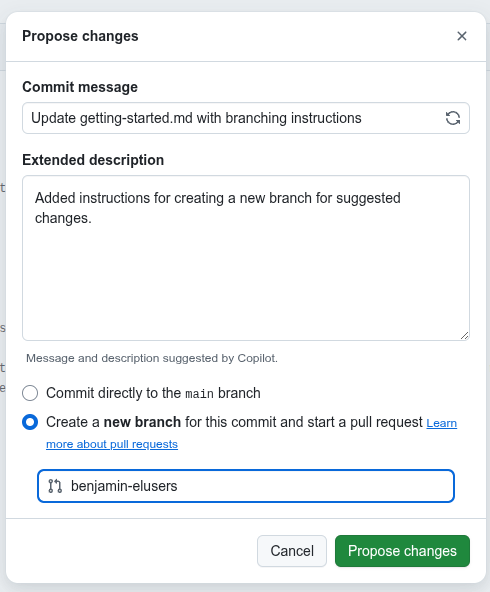 Screenshot for proposing changes